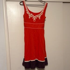 Floreat for Anthropologie Red-Orange Embroidered summer dress